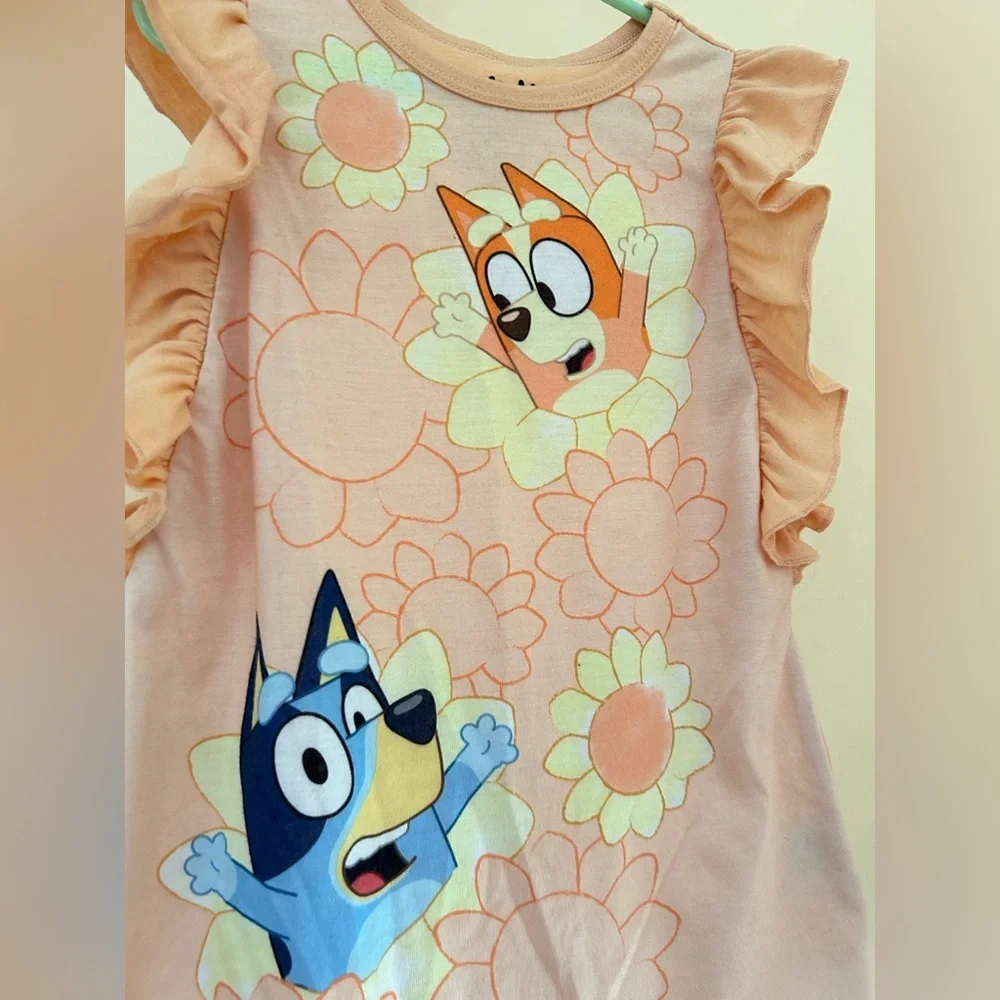 Bluey & Bingo Sunflower Nightgown | 4T | Ruffle Sleeve Spring/Summer Pajamas